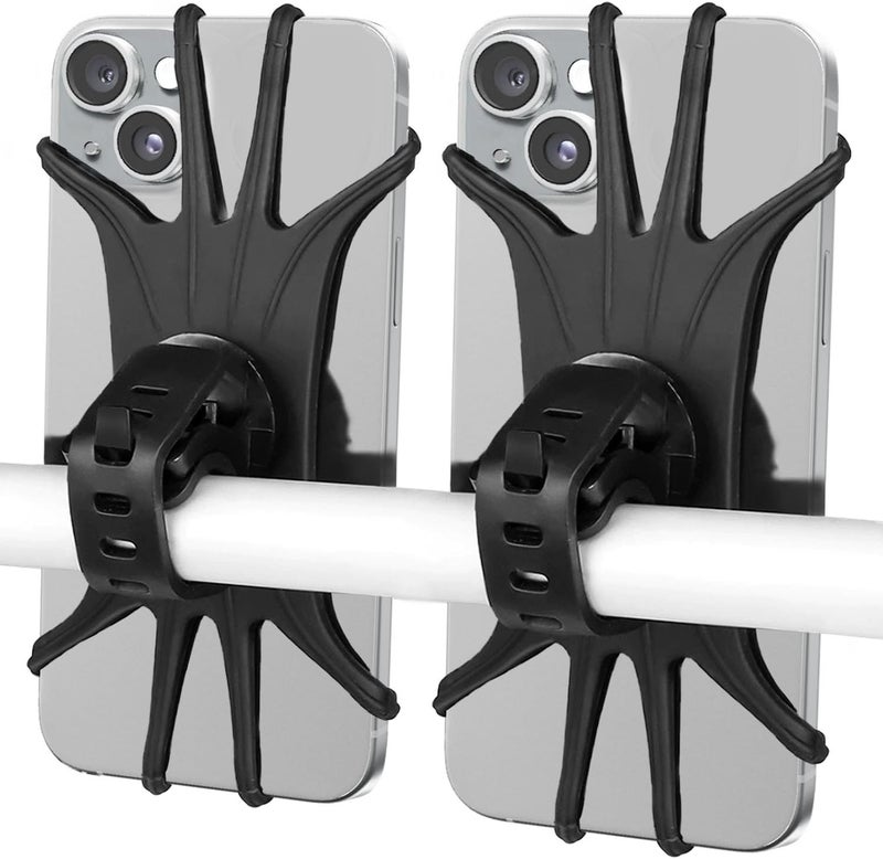 VOVIGGOL Bike Phone Mount 2 Pack, Universal Motorcycle Phone Holder for Bike, 360°Rotation Silicone Bicycle Phone Holder Handlebar Phone Mount Compatible with iPhone, Samsung, All Smartphones - Image 1